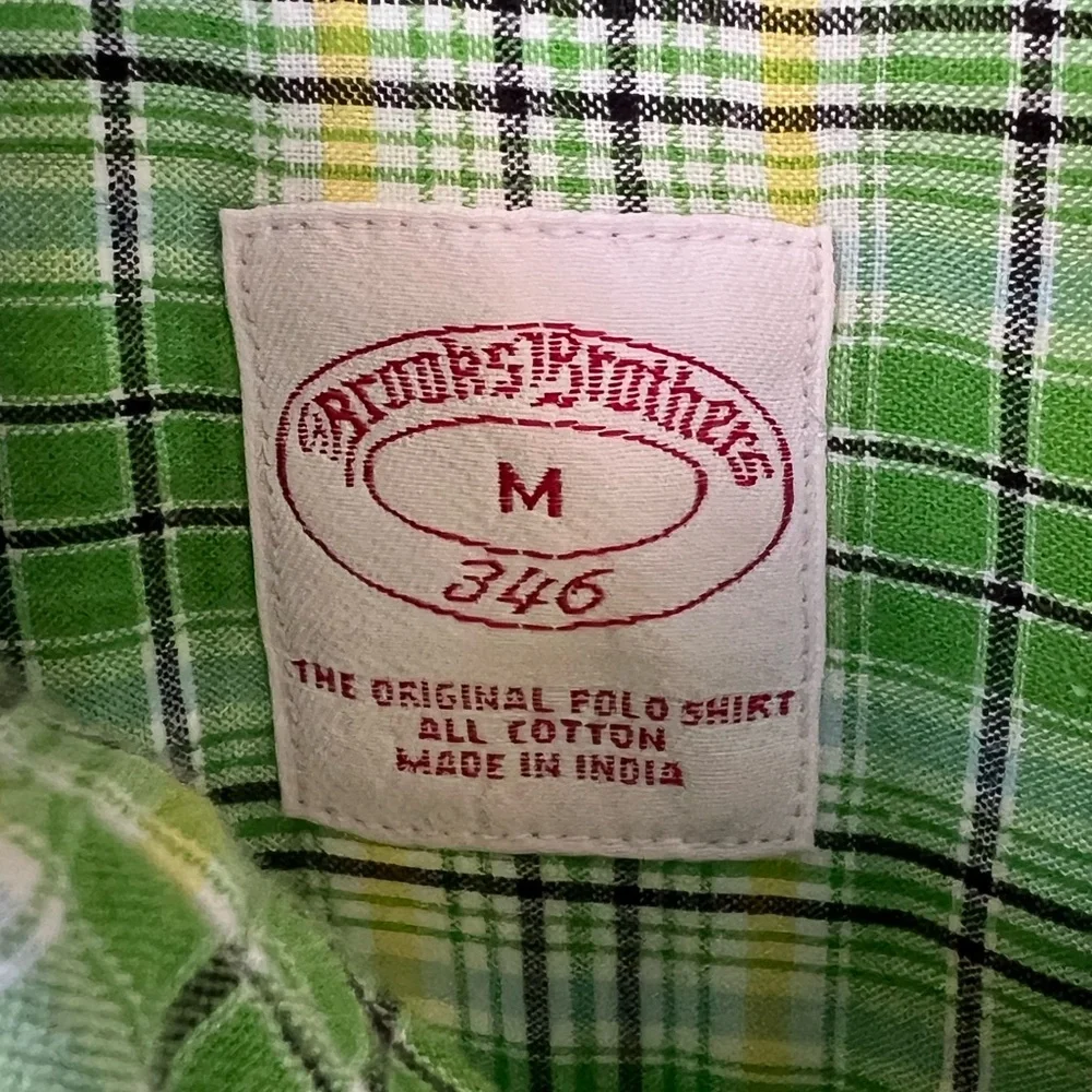 Brooks Brothers 346 Button Down Short Sleeve Shirt Mens Green Plaid Medium